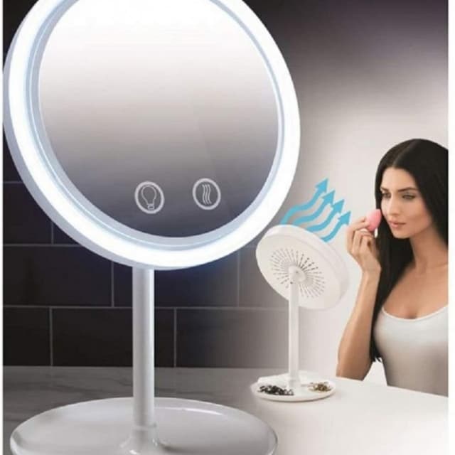 Makeup Mirror with LED Light Vanity Mirror 5X Mirror Built-In Fan LED Light