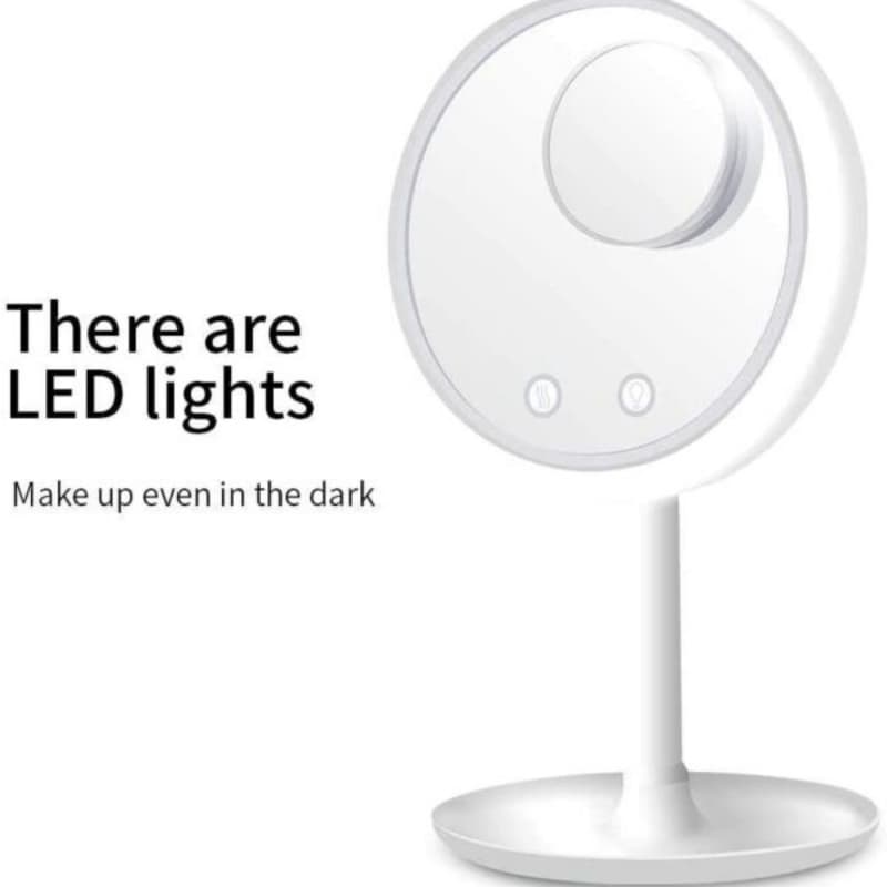 Makeup Mirror with LED Light Vanity Mirror 5X Mirror Built-In Fan LED Light
