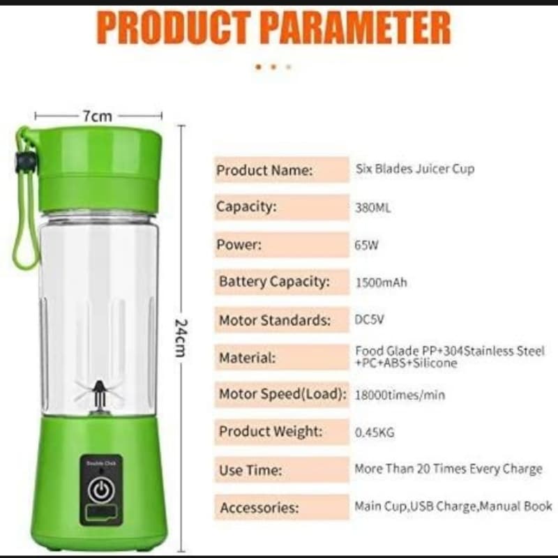 USB Rechargeable Juicer Blender 6 Blades Electric Blender Mini Portable Per